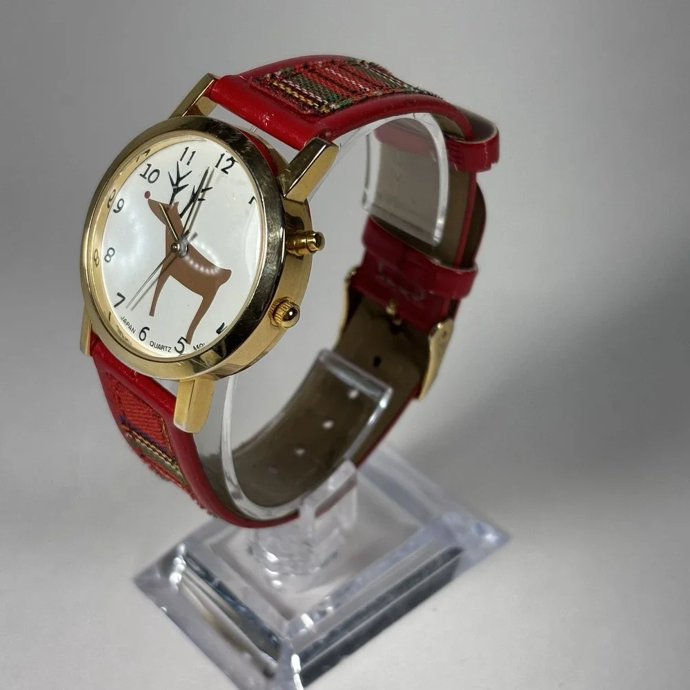 japan movt quartz Reindeer Christmas  Wristwatch Women's Plays Jingle Bells